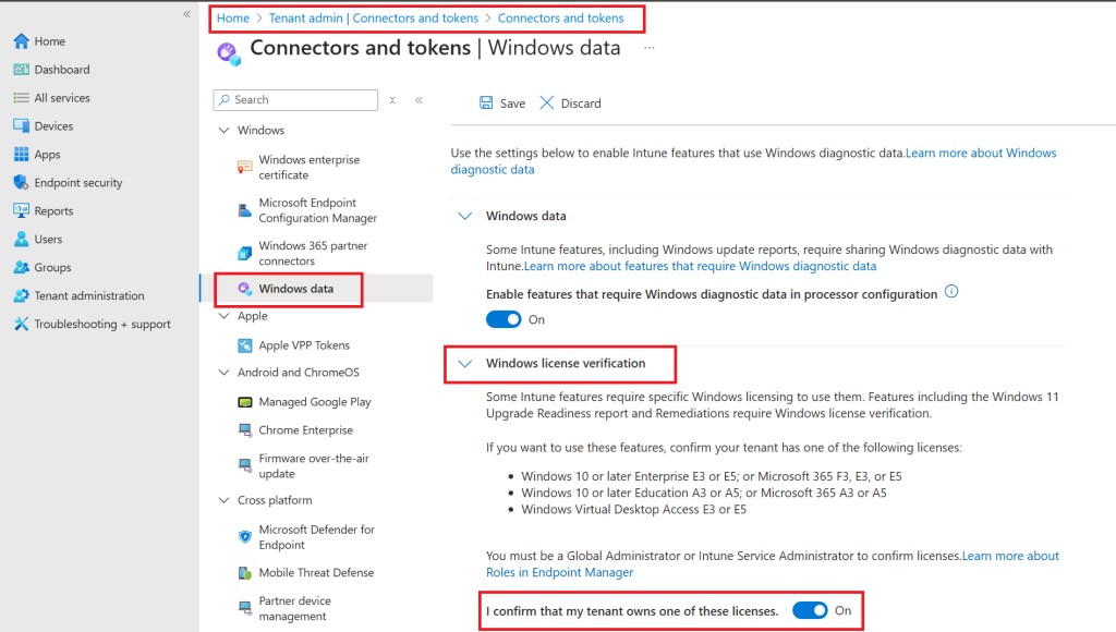 Windows Diagnostikai Adatok és Licence használat&nbsp;engedélyezése